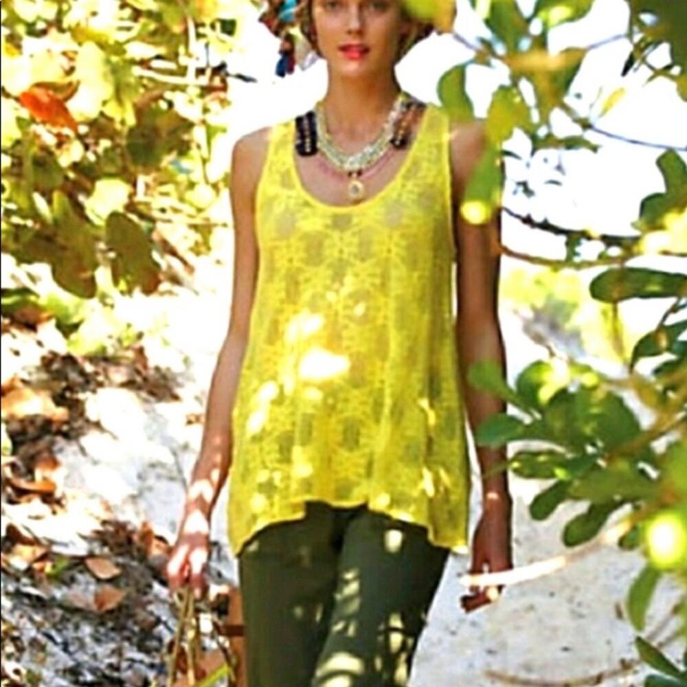 Anthropologie Deletta Poinciana Lace Yellow Swing Tank